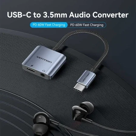 Vention Adaptador de Audio USB-C Macho a Jack 3.5mm Hembra y USB-C PD Hembra Gris BIGHA Vention Adaptador de Audio USB-C Macho a Jack 3.5mm Hembra y USB-C PD Hembra Gris BIGHA